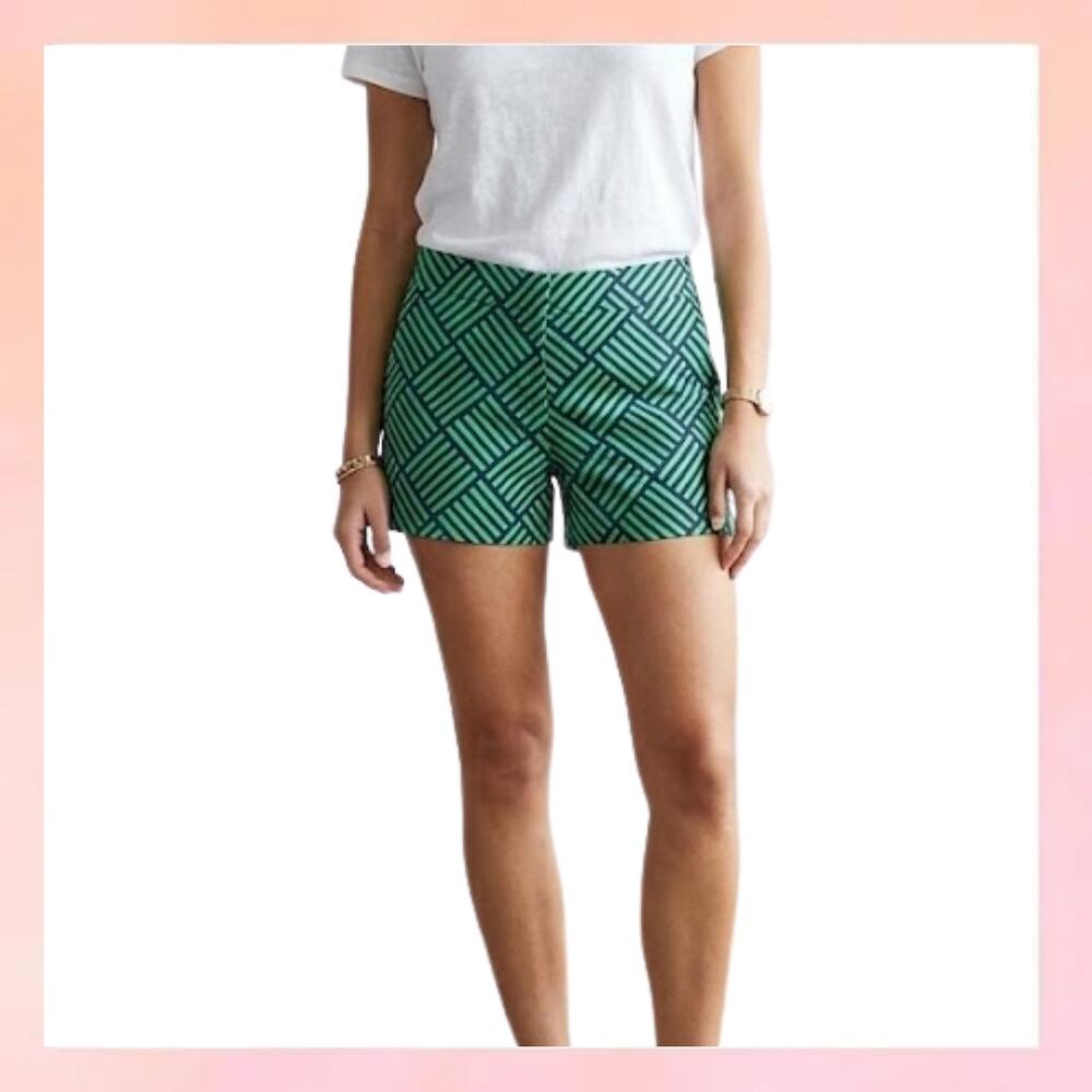 MELLY M Green Navy Geometric Stripe Tailored Shorts Size 6 Made in USA